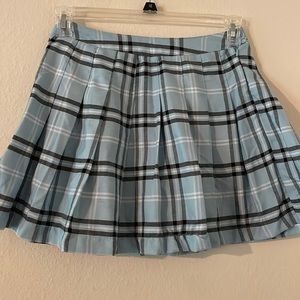 Blue White Plaid Faded Rose Pleated Skirt